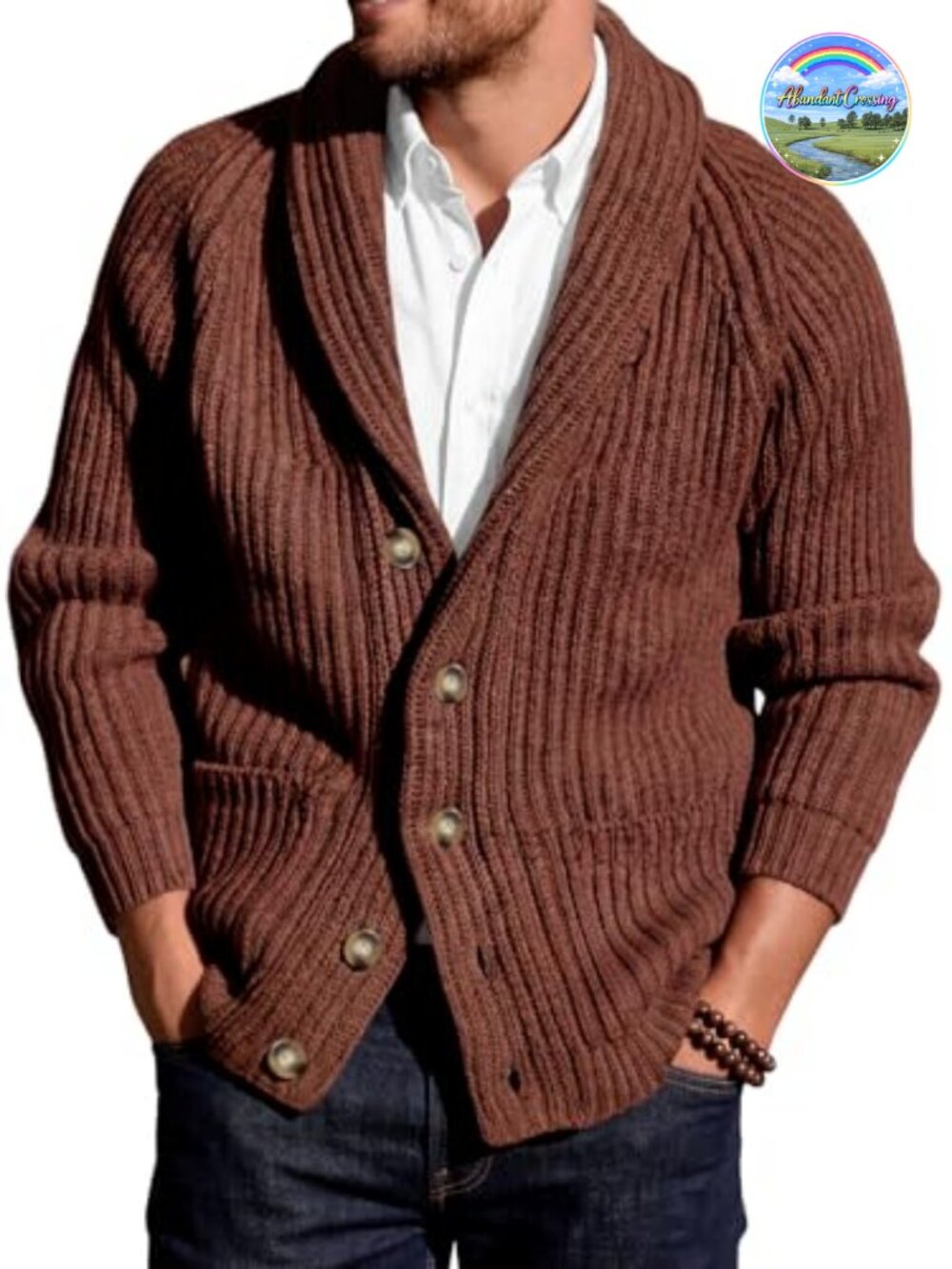 Mens Cable Knit Shawl Collar Zip Up Cardigan Sweater Long Sleeve